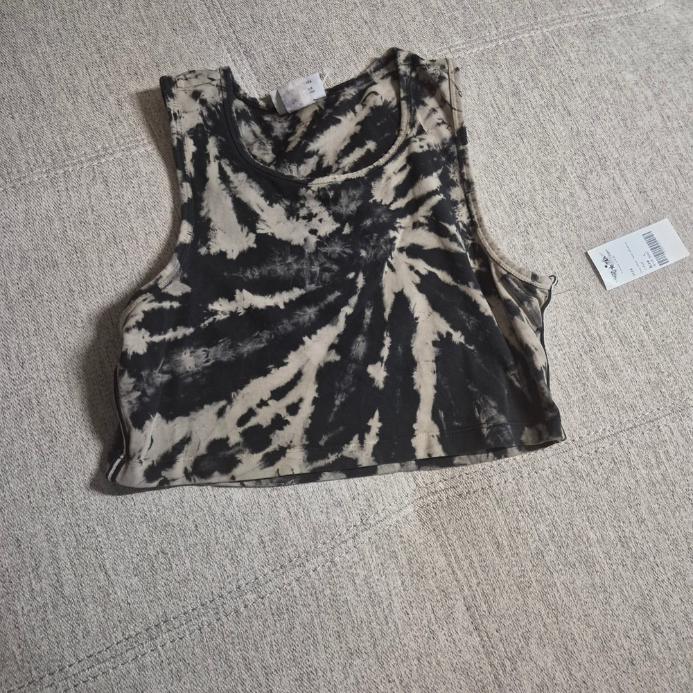Hard Tail Forever Crop Racer Tank Top Black Tan Tie Dye Sleeveless 3125 Large